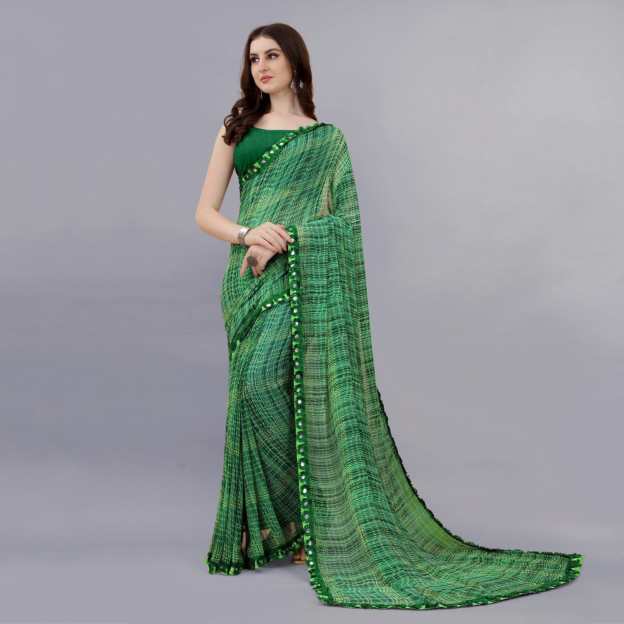 Green Floral Printed Georgette Saree