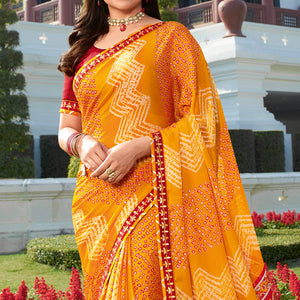 Yellow Bandhani Printed Chiffon Saree