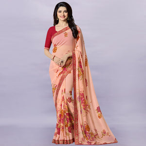 Peach Floral Printed Georgette Saree
