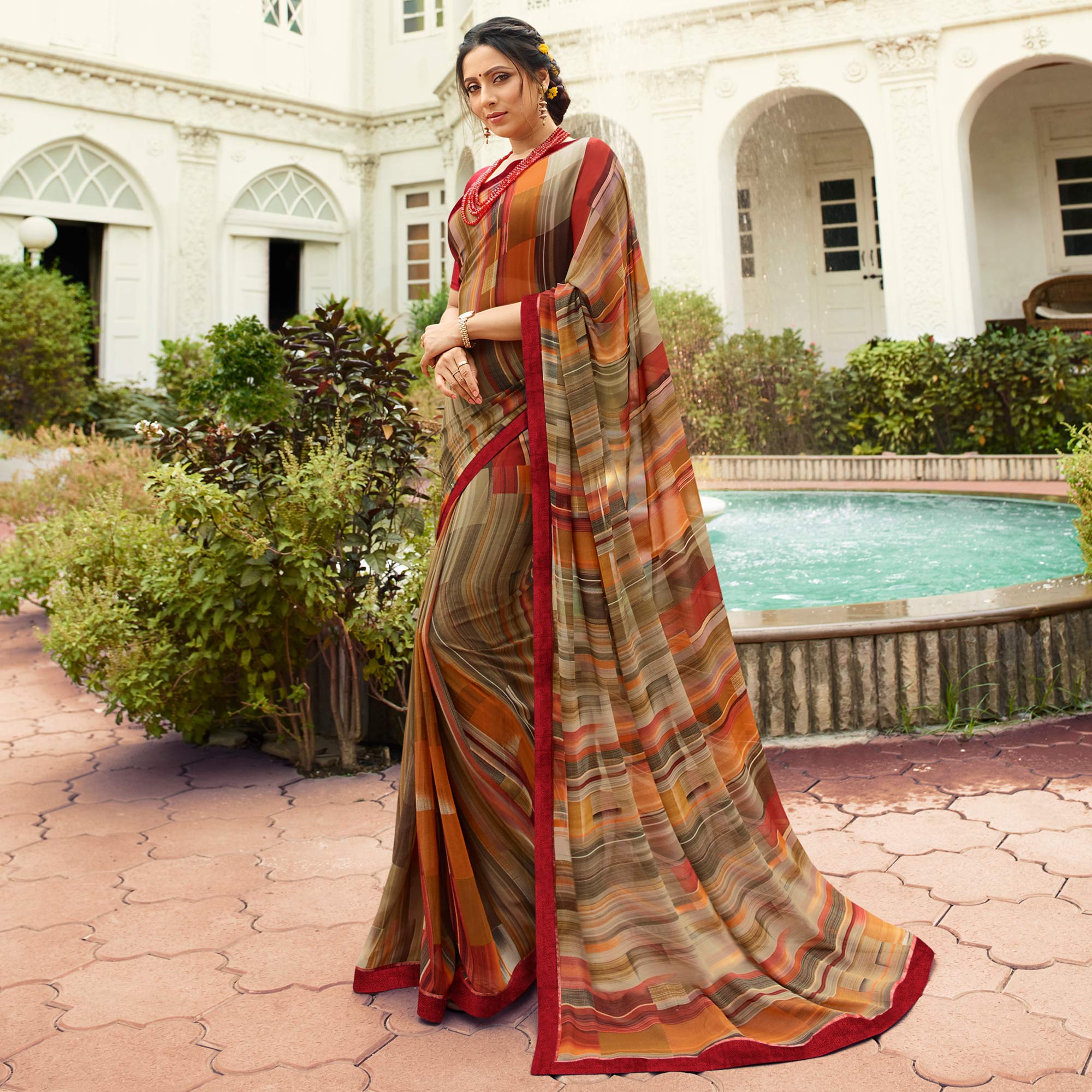 Multicolor Printed Georgette Saree