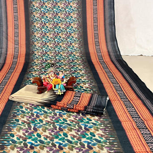 Black Floral Digital Printed Linen Saree