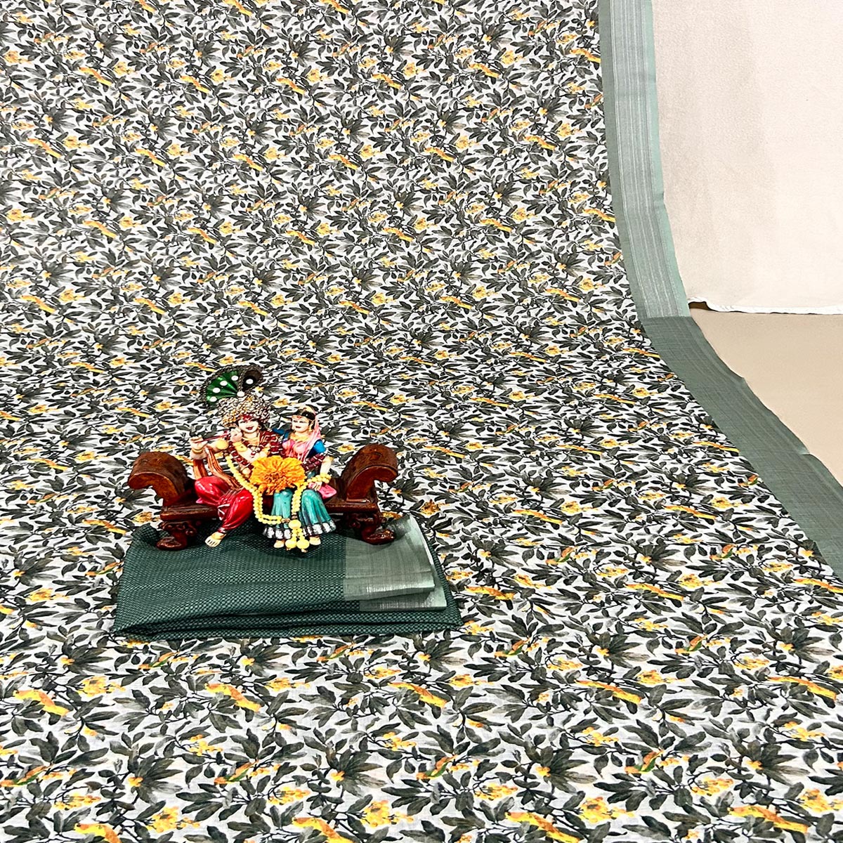 Grey Floral Digital Printed Linen Saree