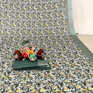 Grey Floral Digital Printed Linen Saree