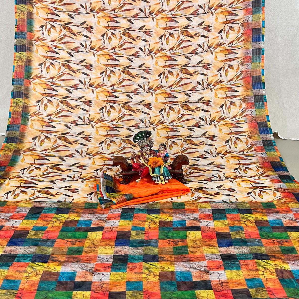 Multi Floral Digital Printed Linen Saree