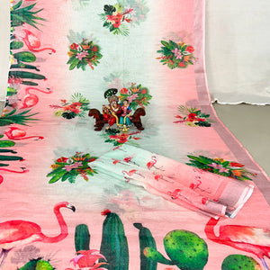 Peach Floral Digital Printed Linen Saree