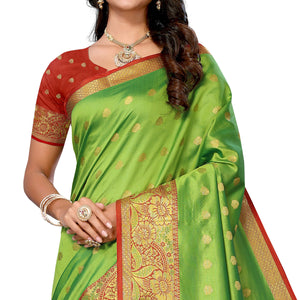 Green Woven Banarasi Silk Saree
