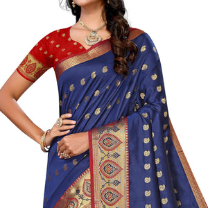 Navy Blue Woven Banarasi Silk Saree