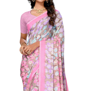 Pink Geometric Printed Vichitra Silk Saree