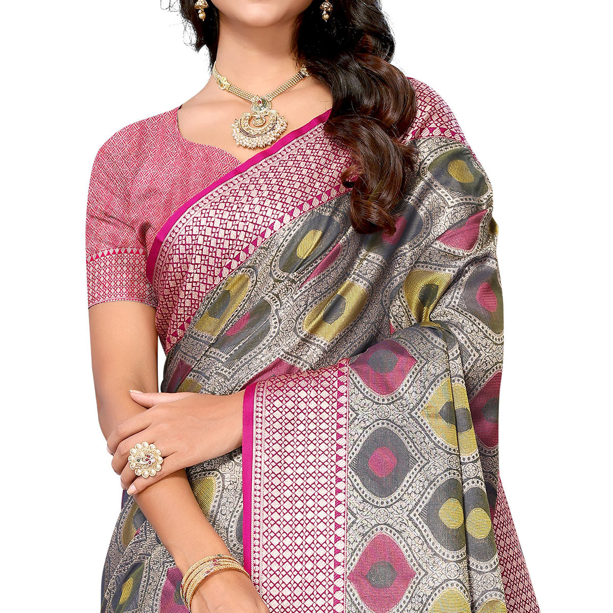 Grey Woven Banarasi Silk Saree