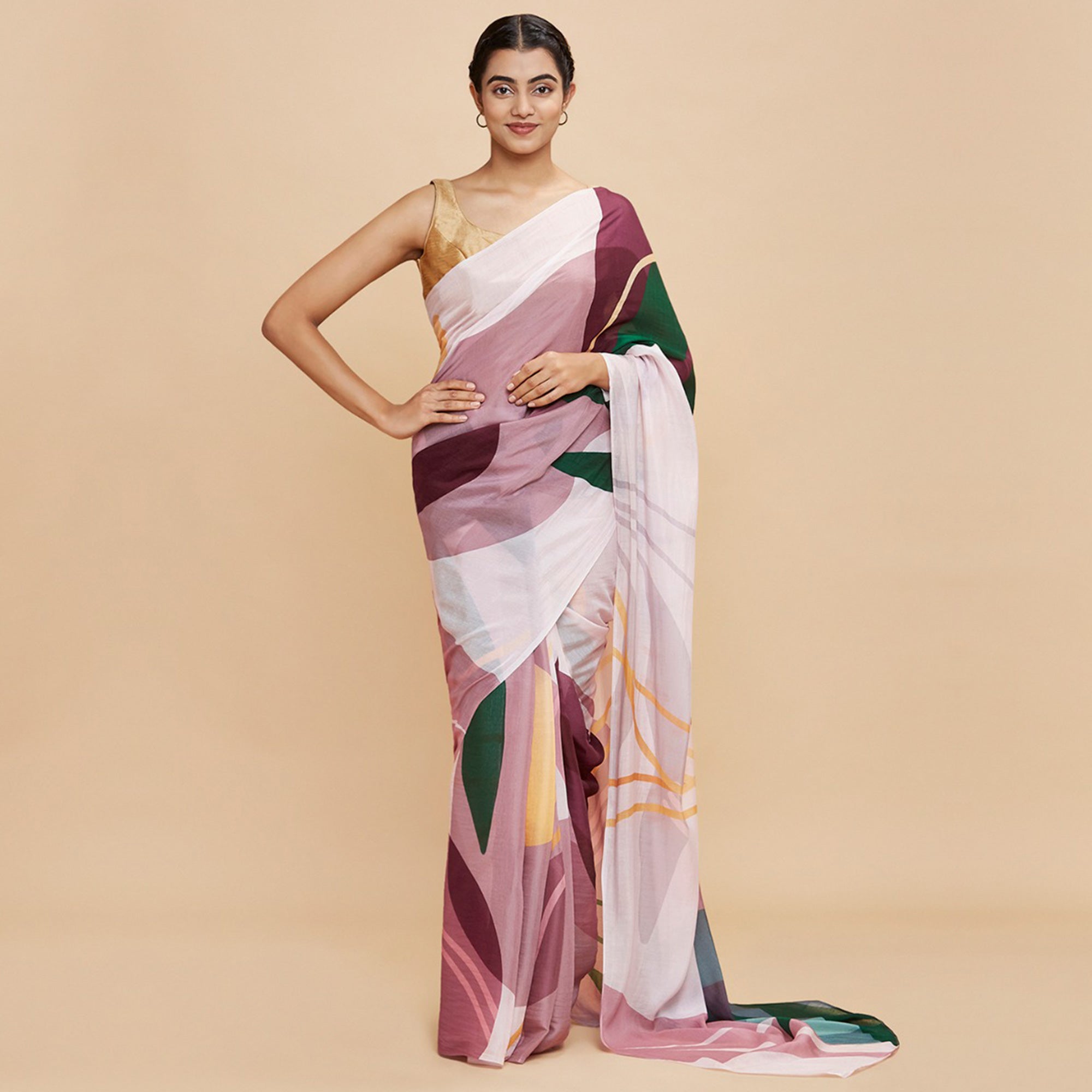 Light Pink Digital Printed Chinon Saree