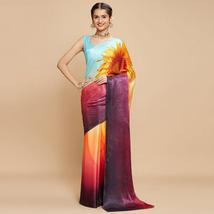 Multicolor Digital Printed Chinon Silk Saree
