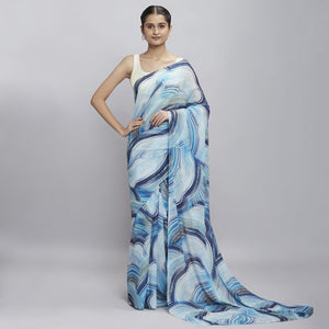 Sky Blue Digital Printed Georgette Saree