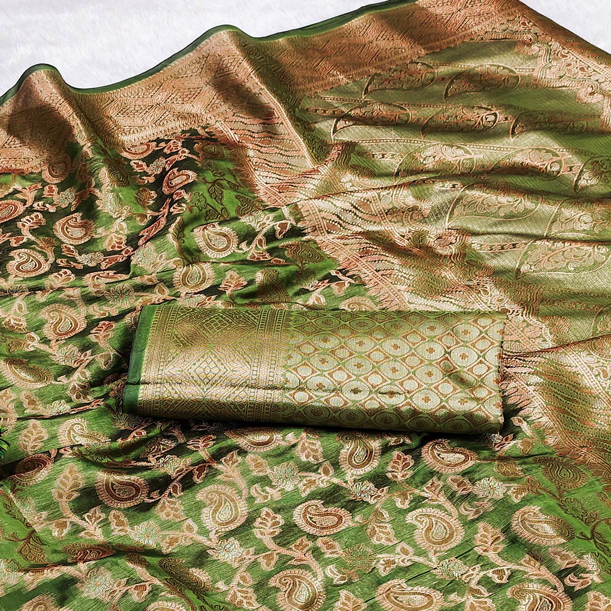 Mehandi Green Woven Organza Saree