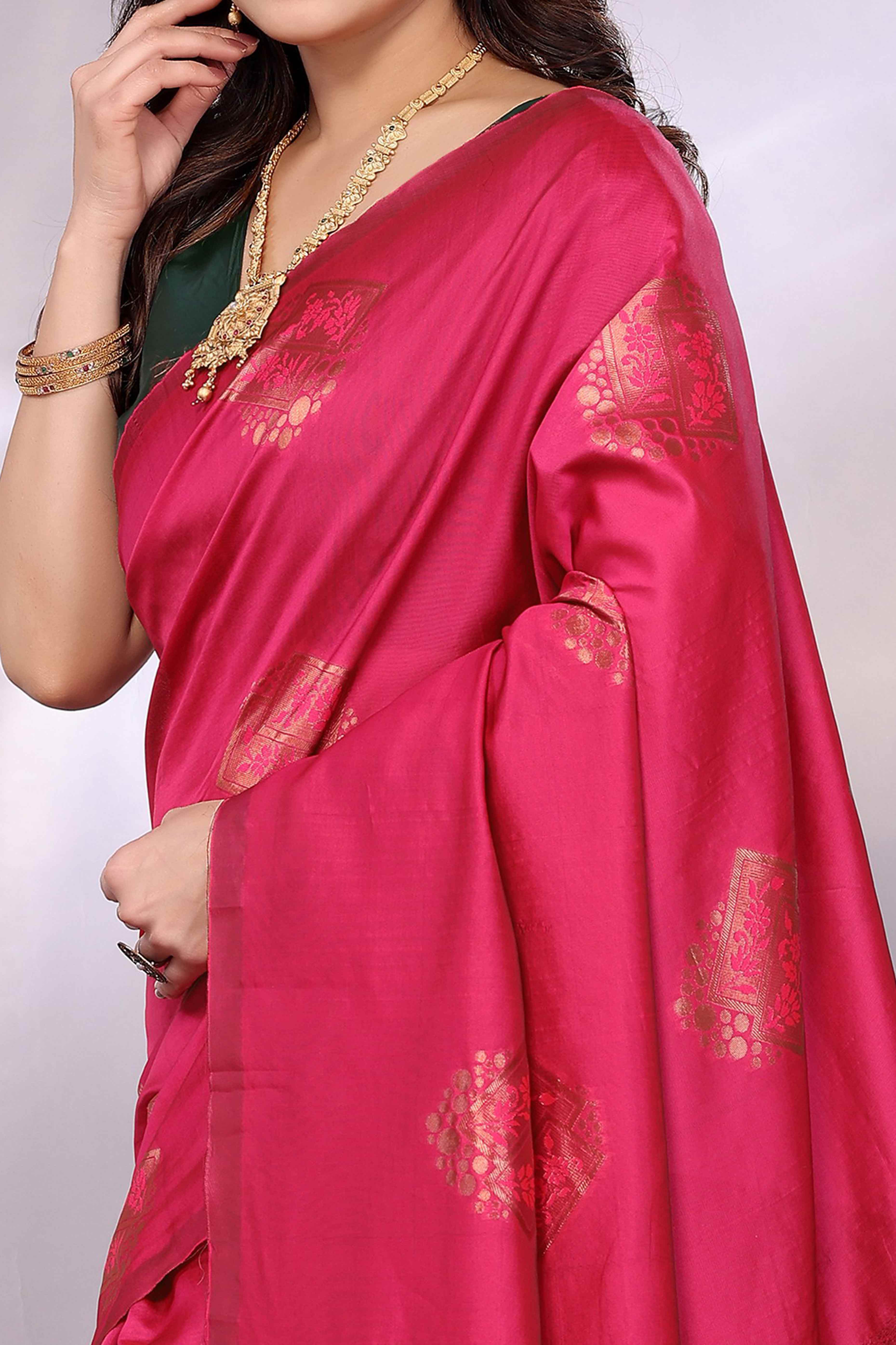 Pink Banarasi Silk Saree Adorned With Floral Zari Weaving