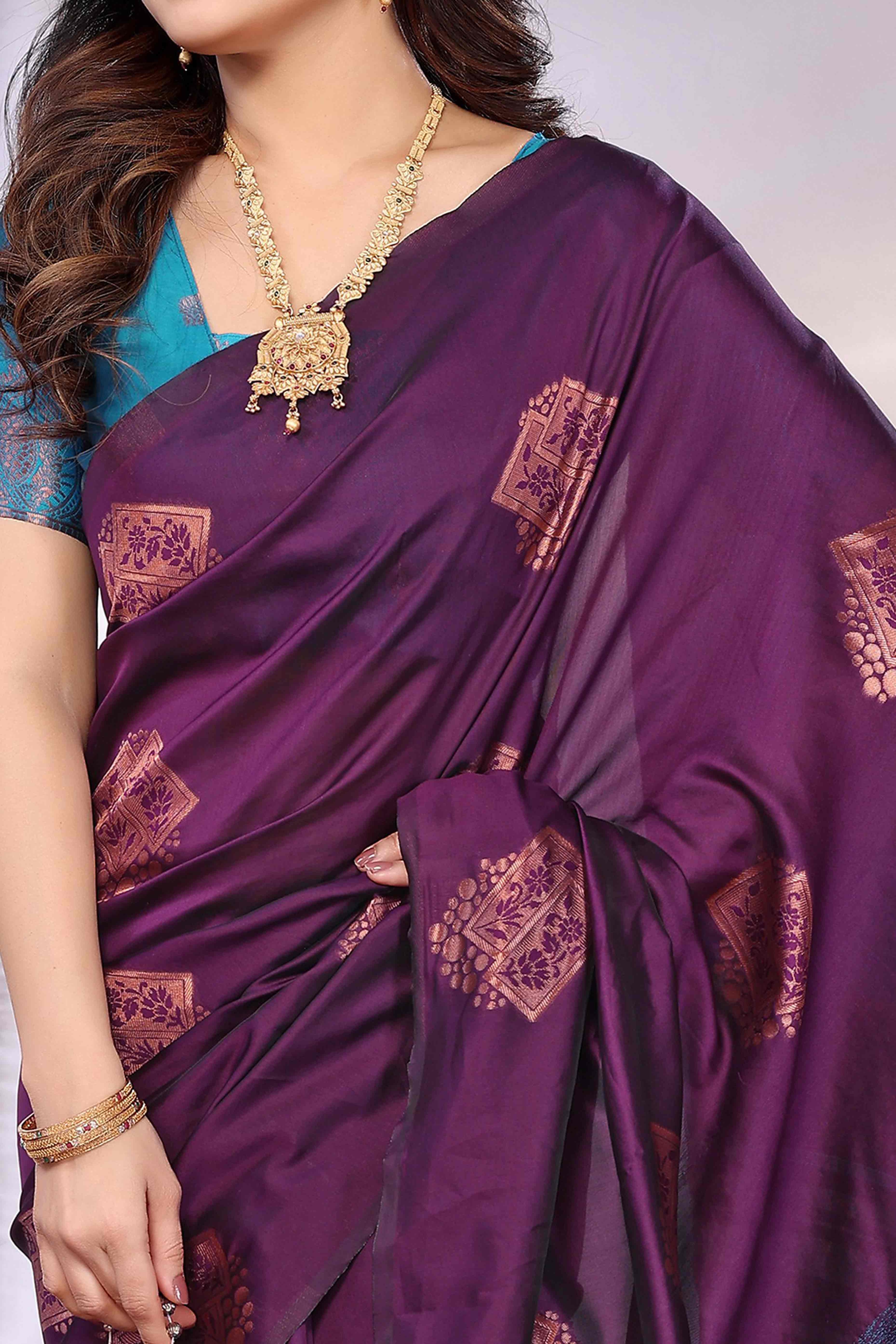 Purple Banarasi Silk Saree Adorned With Floral Zari Weaving