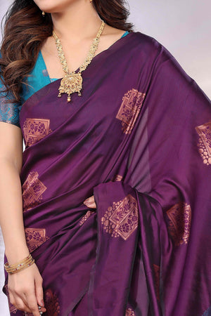 Purple Banarasi Silk Saree Adorned With Floral Zari Weaving