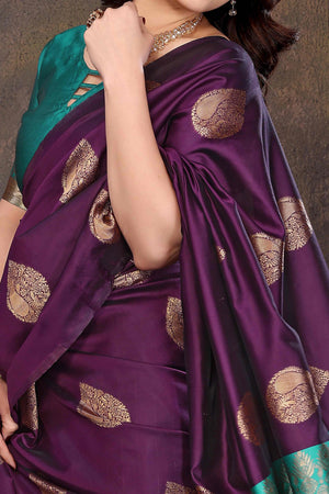 Purple Banarasi Silk Saree With Intricate Zari Weaving