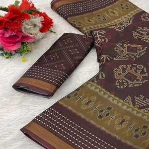 Gorgeous Brown Silk Blend Saree with Digital Patola Patterns for Timeless Ethnic Appeal