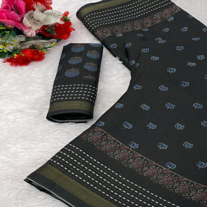 Graceful Black Digital Ikkat Printed Saree in Luxurious Silk Blend Fabric
