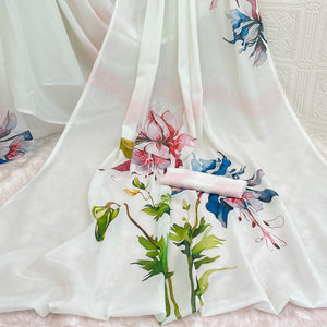 White Sparkle Star Georgette Saree Adorned With Floral Digital Prints