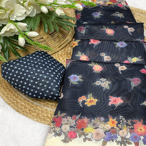 Black Floral Digital Print Chanderi Cotton Saree Enhanced With Charming Zari Weaving Border