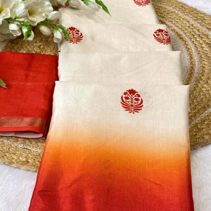 Majestic Offwhite & Red Durga Maa Digital Printed Saree With Sacred Motifs & Contrast Border