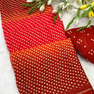 Designer Bandhani Saree in Red Crafted from Soft Moss Georgette