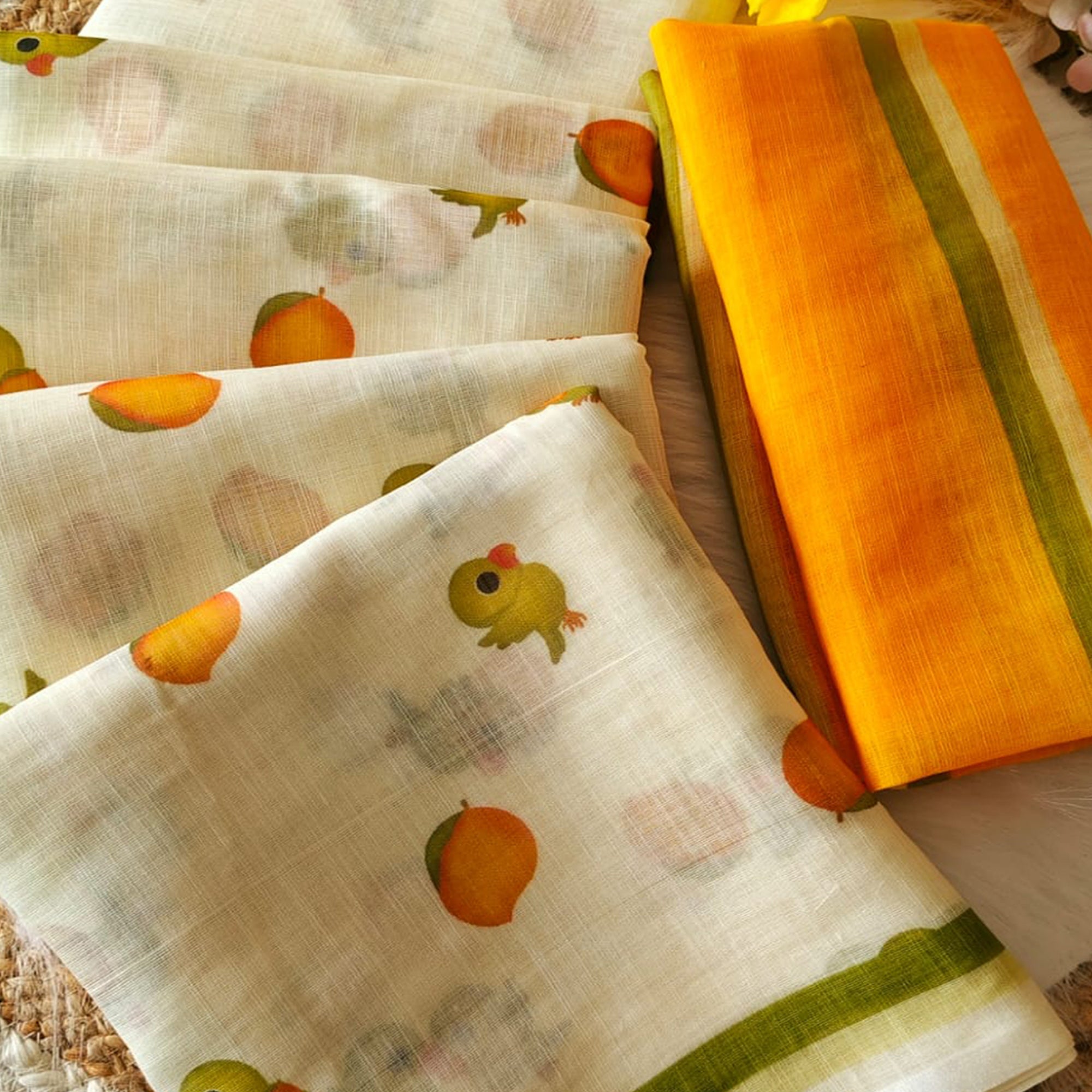 Minimalist Off White Linen Cotton Saree with Elegant Printed Patterns