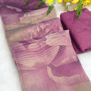 Sophisticated Light Lavender Floral Digital Print Tissue Saree Enhanced With Handmade Tassels