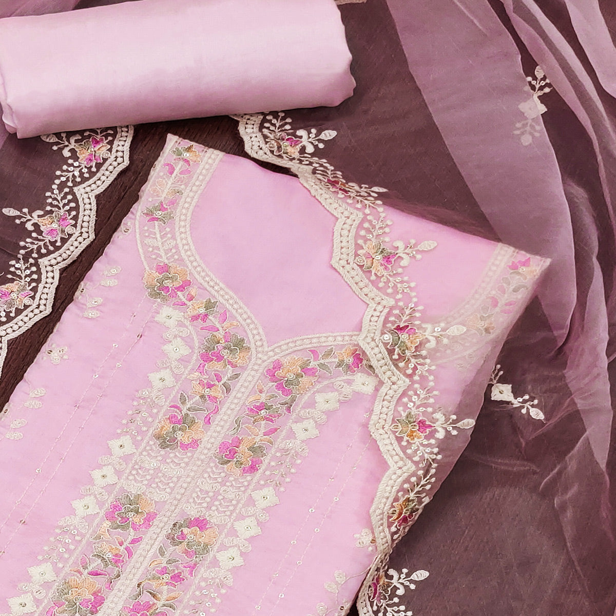 Pink Embroidered Pure Cotton Dress Material