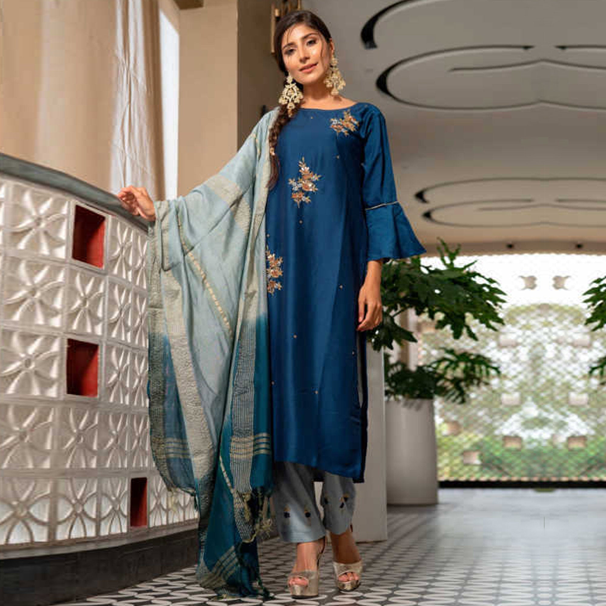 Blue Handwork Chiffon Suit