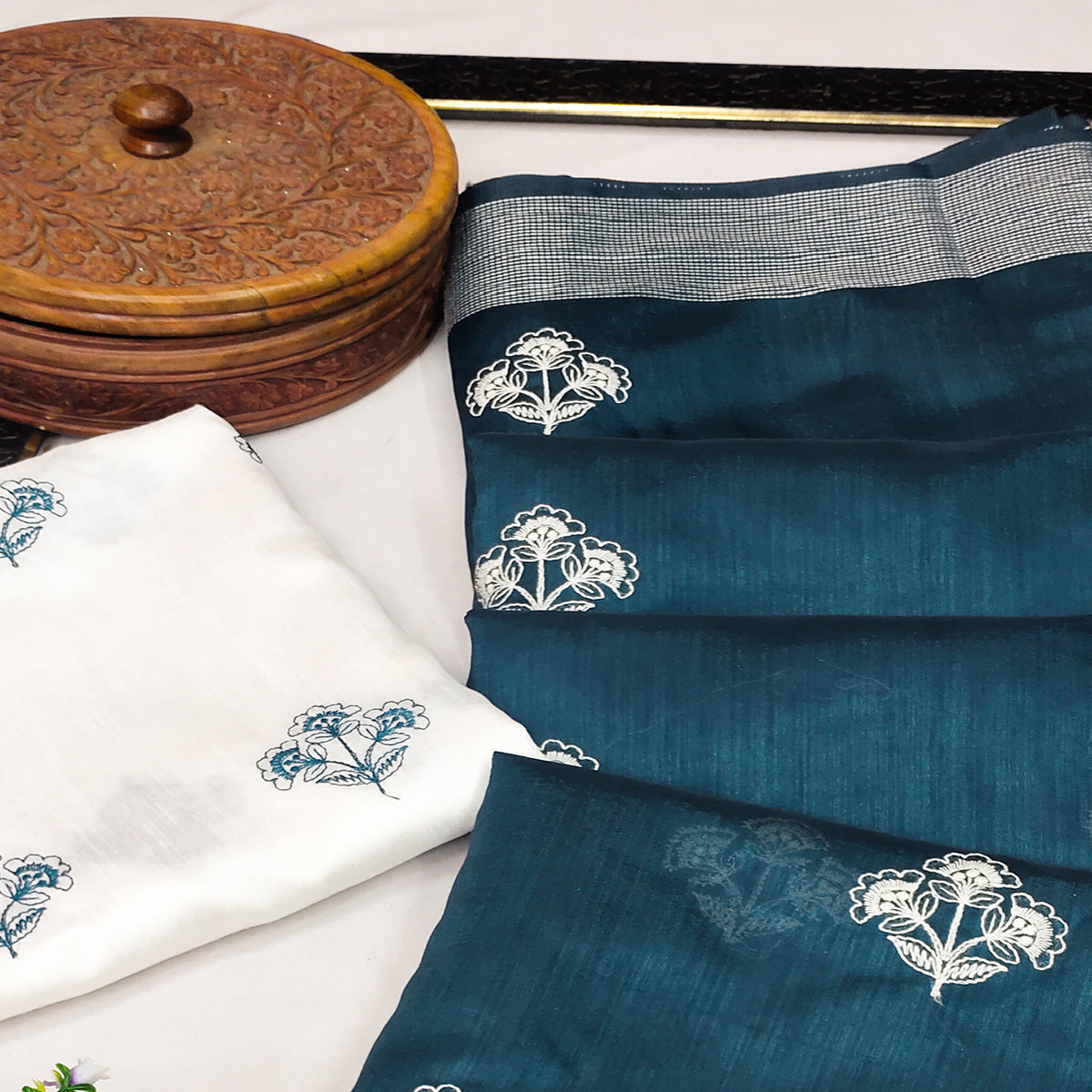 Morpich Floral Embroidered Raw Silk Saree