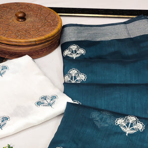 Morpich Floral Embroidered Raw Silk Saree