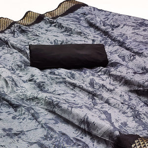 Grey Printed Art Silk Saree