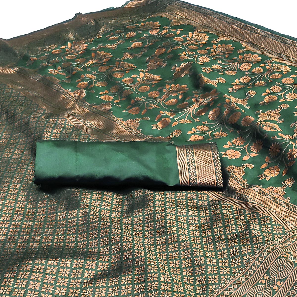 Green Floral Woven Banarasi Silk Saree