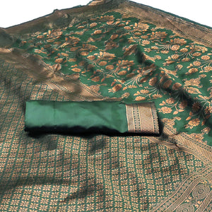 Green Floral Woven Banarasi Silk Saree