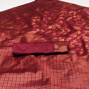 Maroon Floral Woven Banarasi Silk Saree
