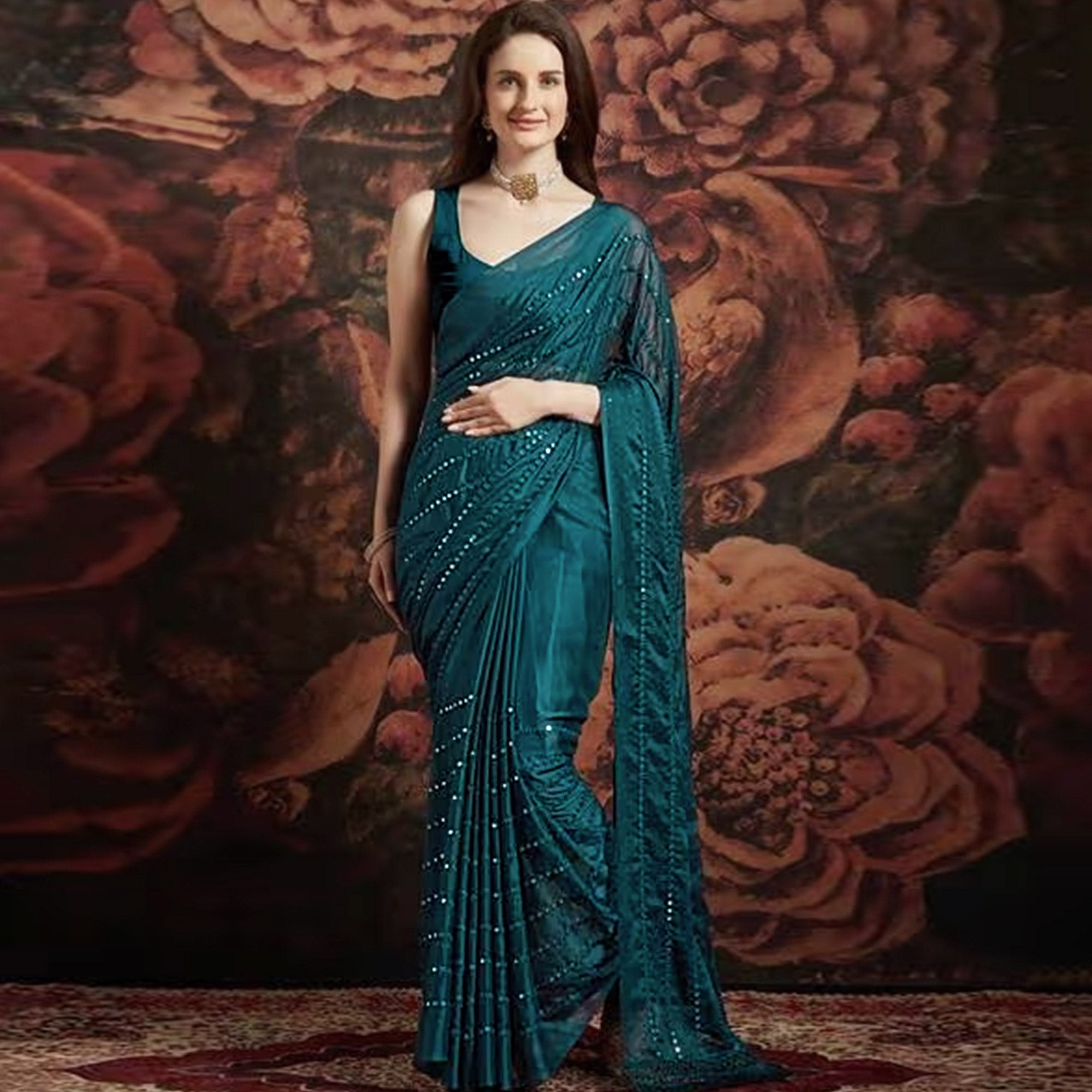 Morpich Embroidered Art Silk Saree