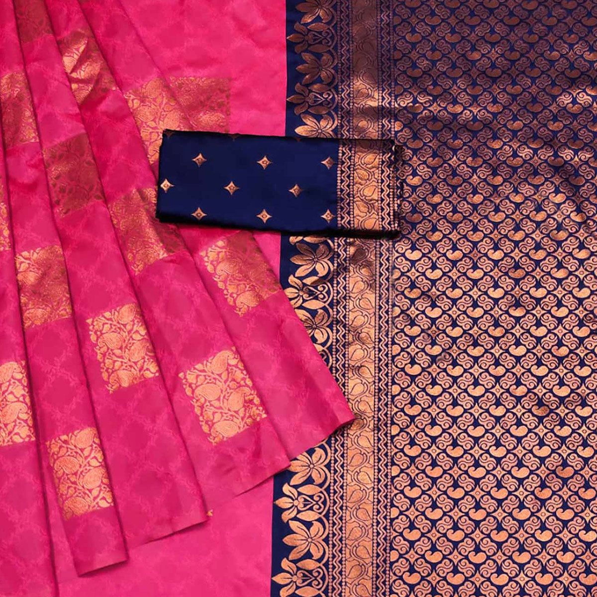 Pink Floral Woven Banarasi Silk Saree