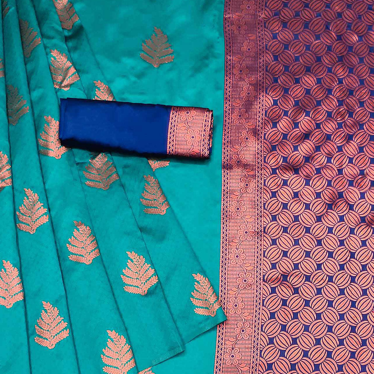 Turquoise Woven Banarasi Silk Saree