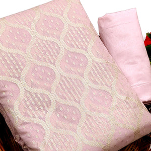 Pink Woven Banarasi Silk Dress Material