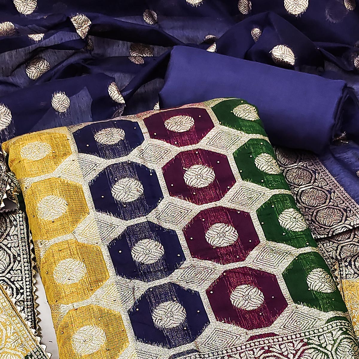 Multicolor Woven Banarasi Silk Dress Material