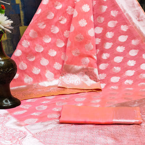 Peach Woven Banarasi Silk Saree