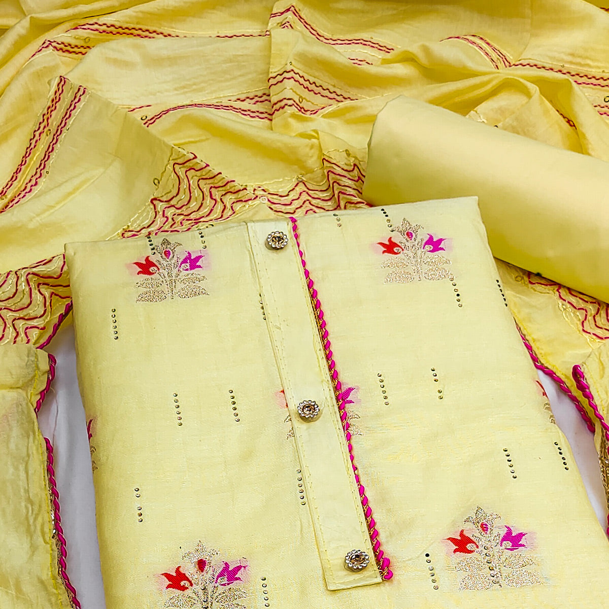 Yellow Woven Banarasi Silk Dress Material