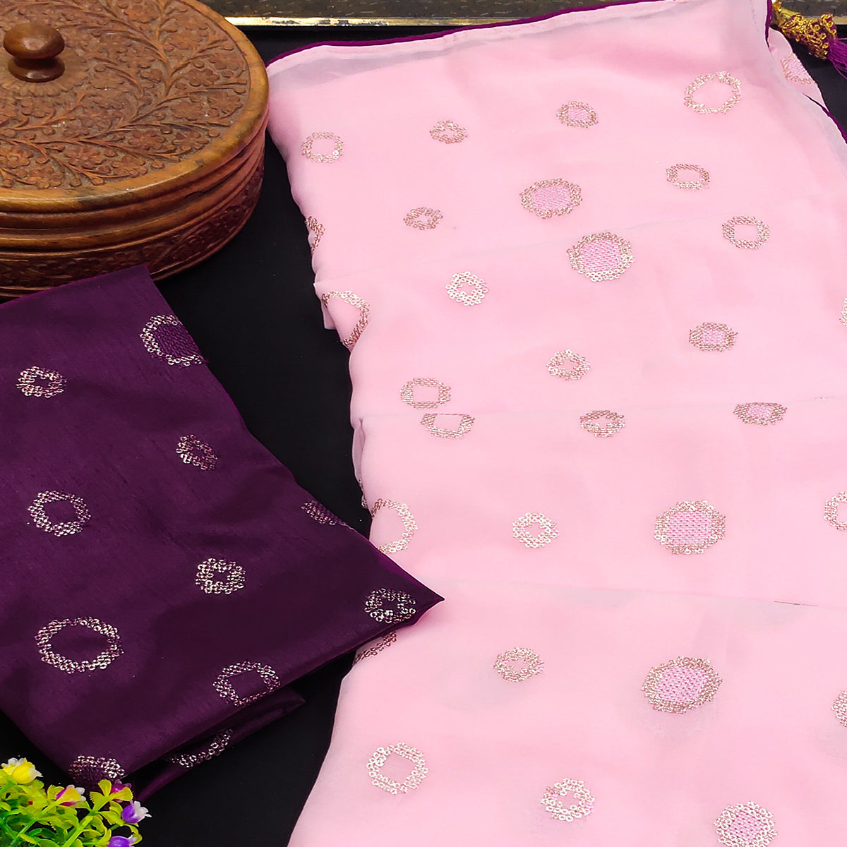 Pink Embroidered Georgette Saree
