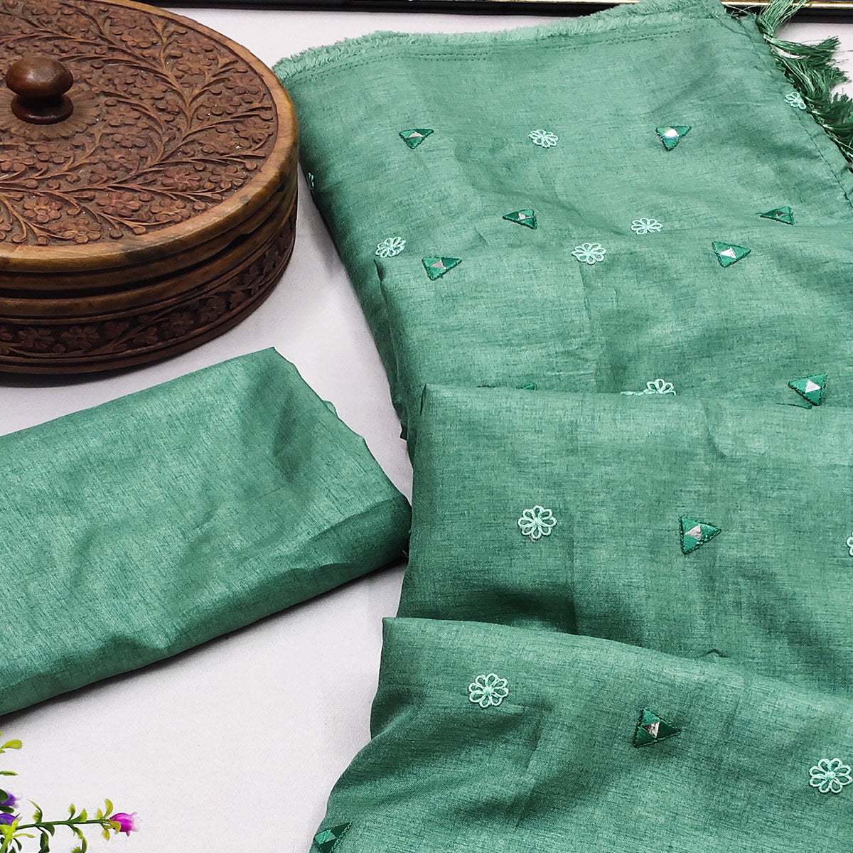 Green Embroidered Manipuri Silk Saree