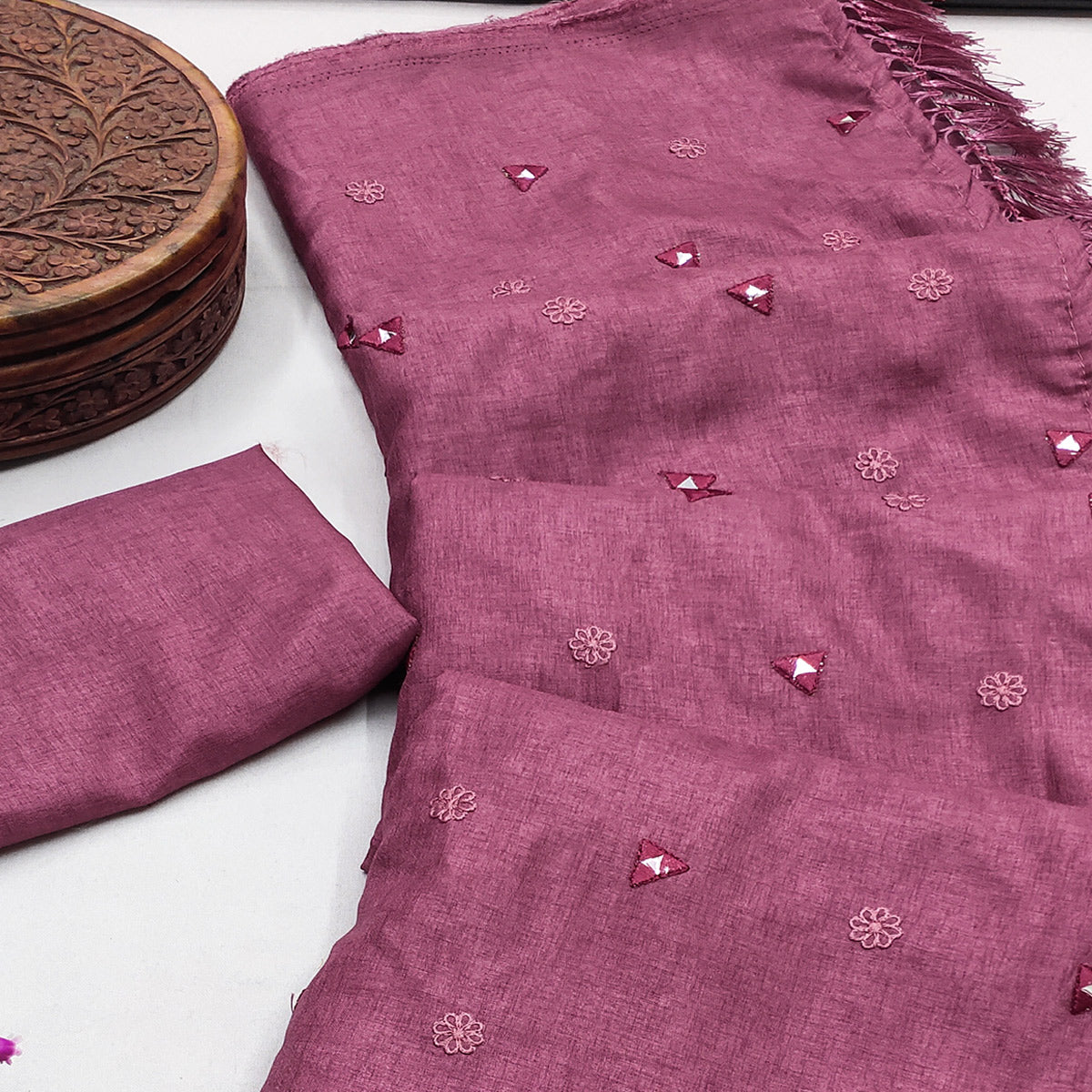 Violet Embroidered Manipuri Silk Saree