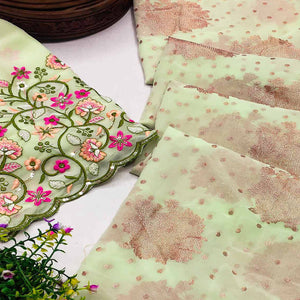 Green Floral Printed Georgette Saree
