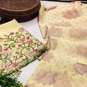 Yellow Floral Printed Georgette Saree