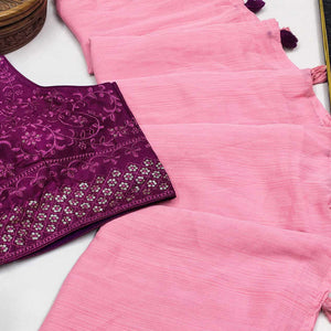 Pink Solid Chiffon Saree